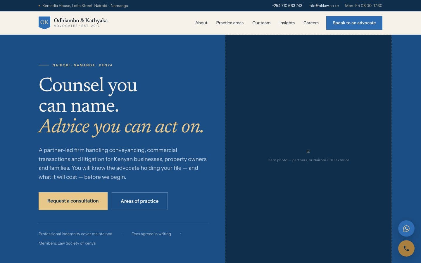 Odhiambo & Kathyaka Advocates Website preview